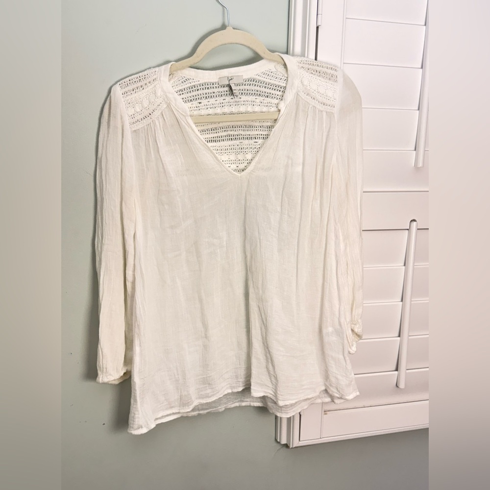 Joie Cotton Boho Peasant Blouse Cream Lace Detail XXS